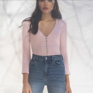 Reformation gellar top long sleeve M pink